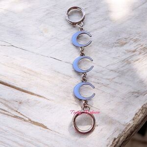 Purse Extension Blue Half Moon Silver Metal Chain Replacement Keychain C